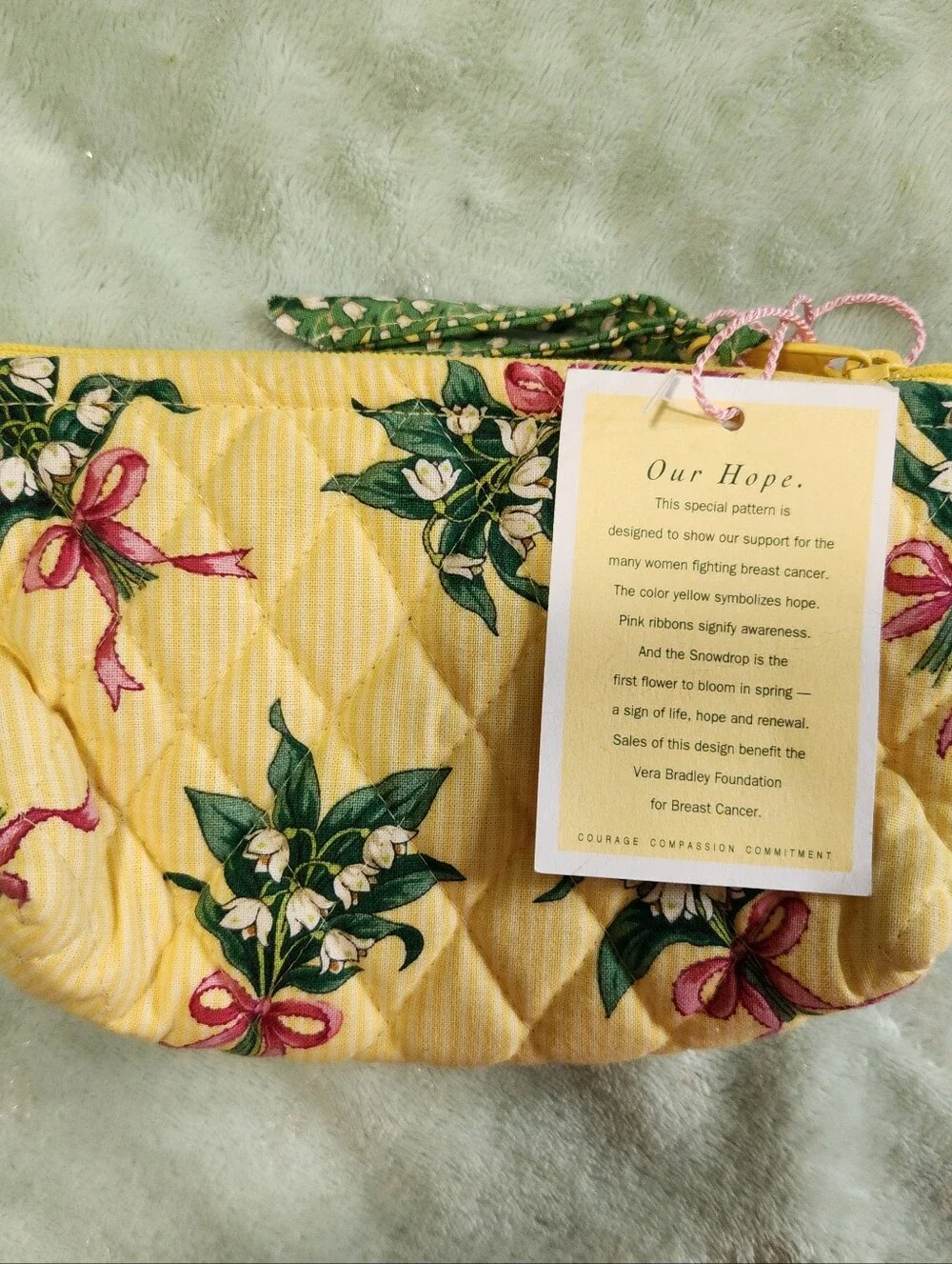 Vera Bradley Yellow Quilted Floral Cosmetic Pouch NWT